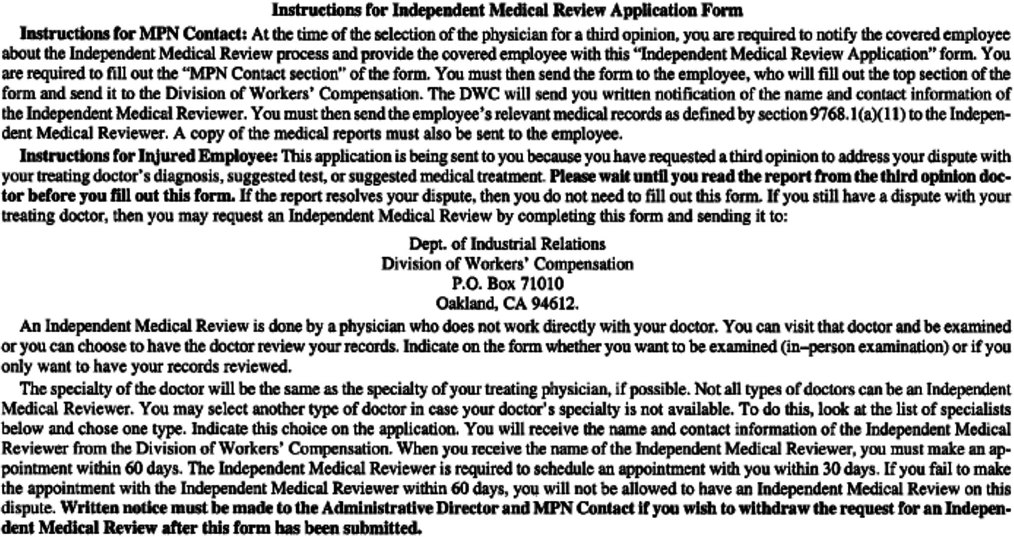 Image 2 within § 9768.10. Independent Medical Review Application (Form).